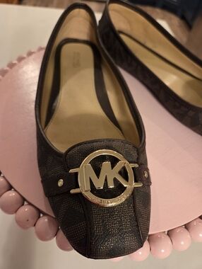 Michael Kors Brown Logo MK Gold-Accent Slip-On Flats